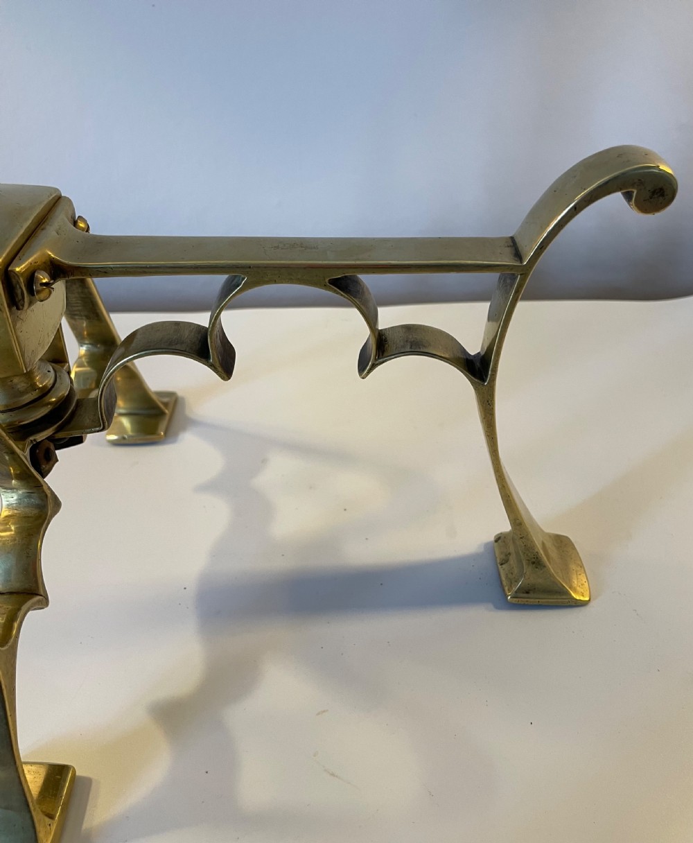 Victorian pair brass fire dogs tool stands c1860 View VIII