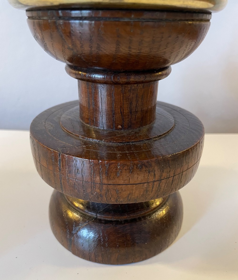 Pair Arts & Crafts oak and brass candlesticks c1870 View VII