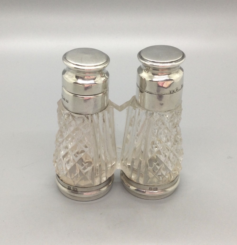 Late Victorian silver mounted double scent perfume bottles Birmingham 1900