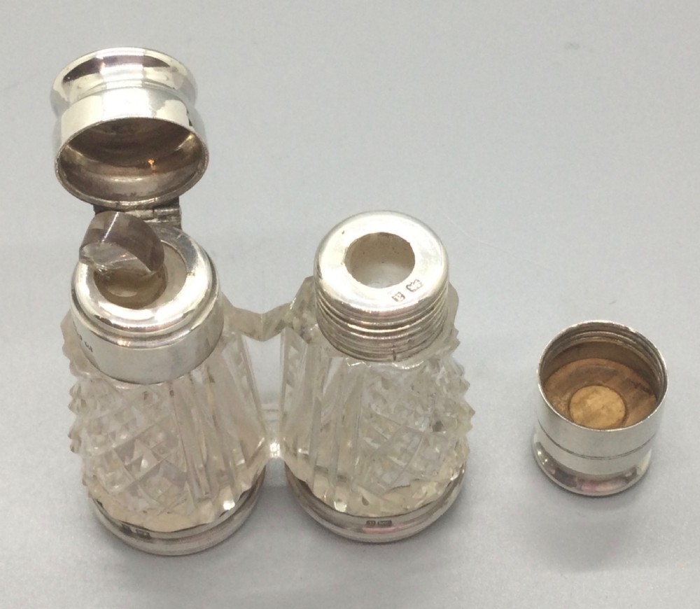 Late Victorian silver mounted double scent perfume bottles Birmingham 1900 View IX