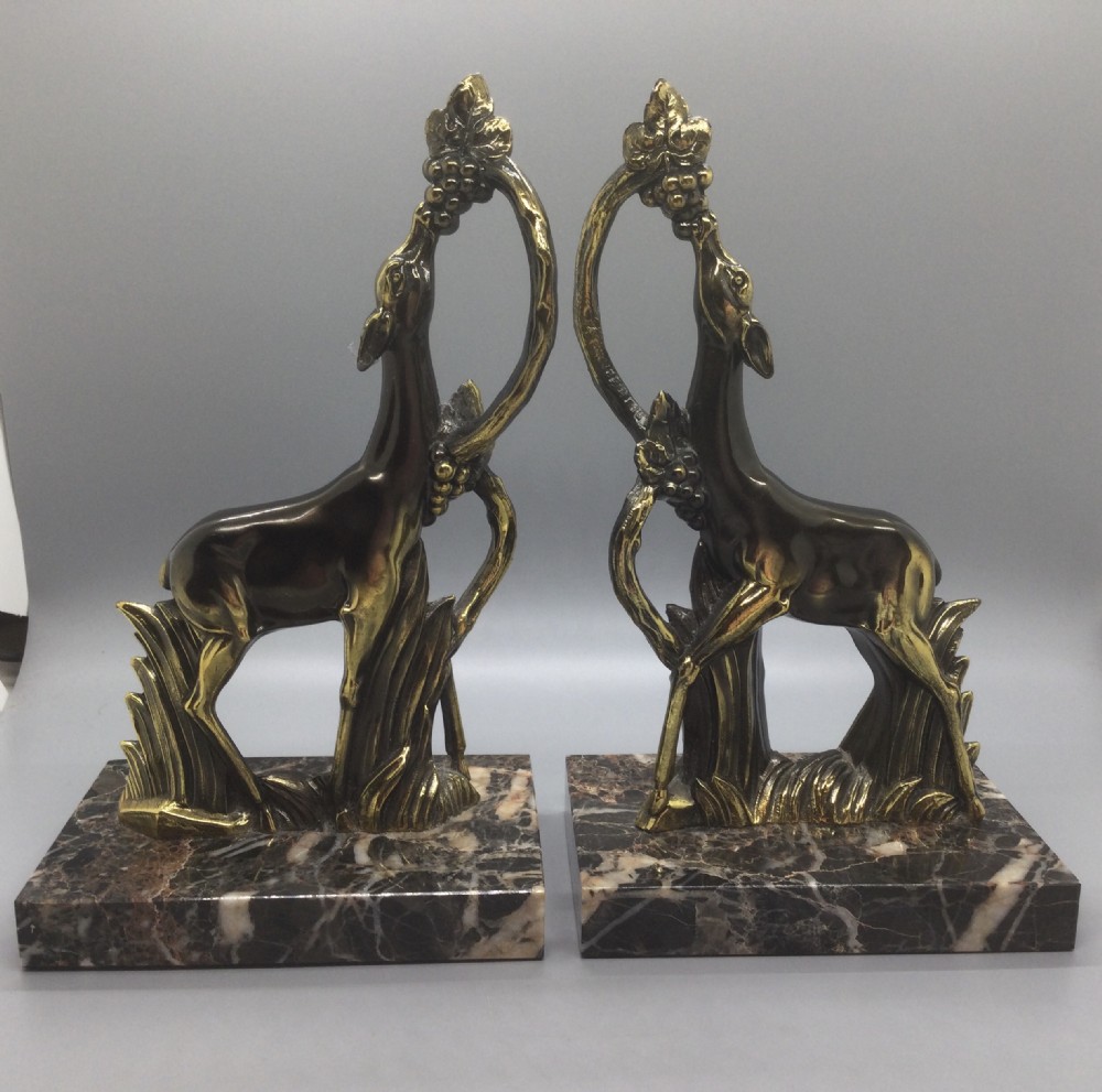 Deco era French spelter deer bookends c1930
