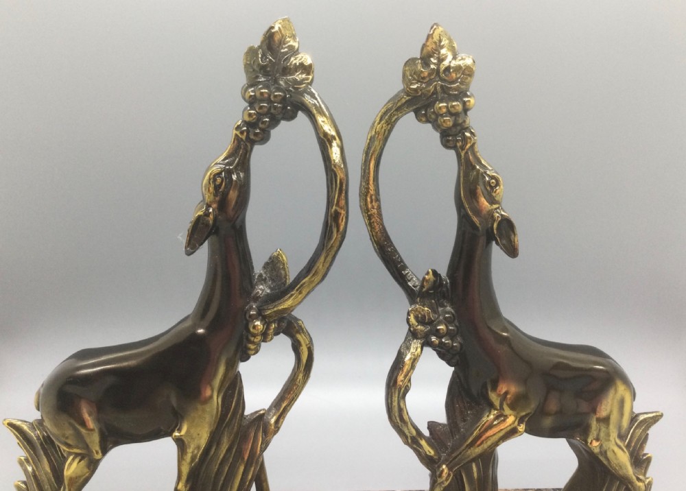 Deco era French spelter deer bookends c1930 View II