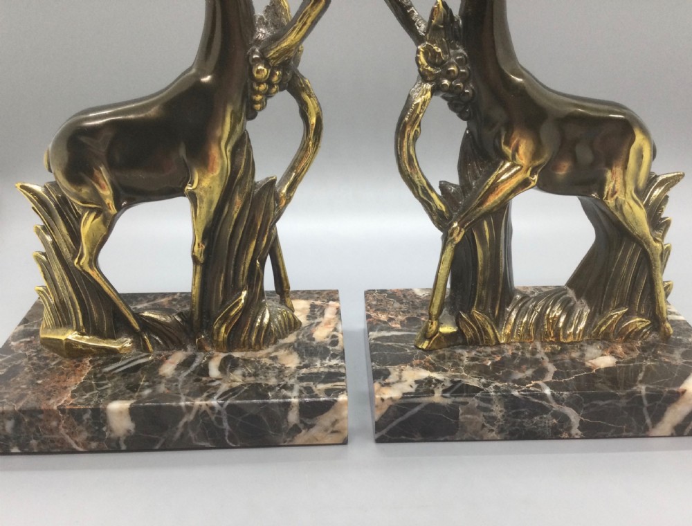 Deco era French spelter deer bookends c1930 View III