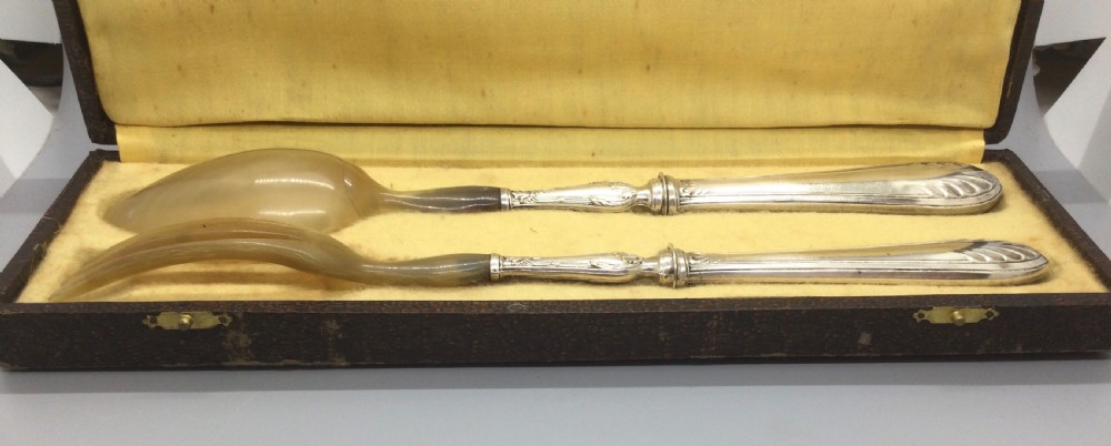 Late 19thC French horn and silver servers c1880 View II