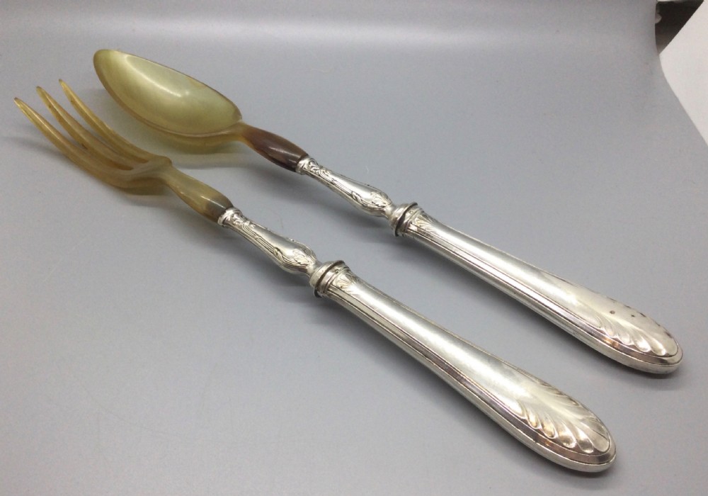 Late 19thC French horn and silver servers c1880 View III
