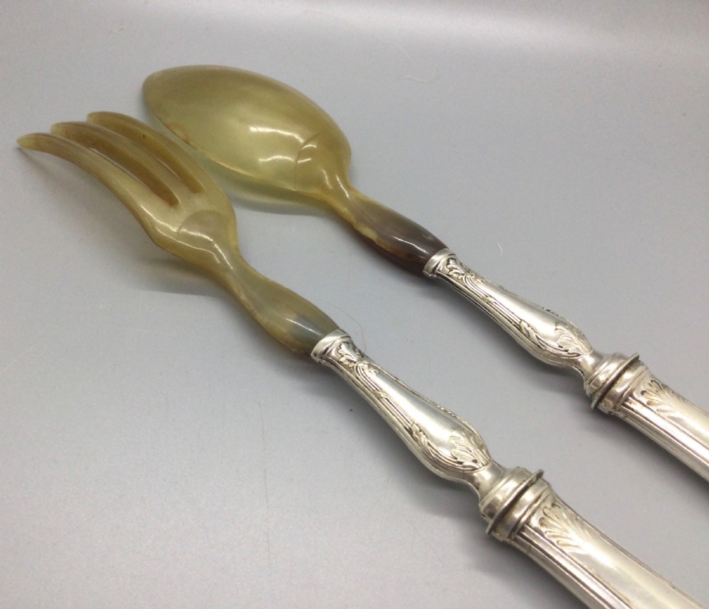 Late 19thC French horn and silver servers c1880 View V