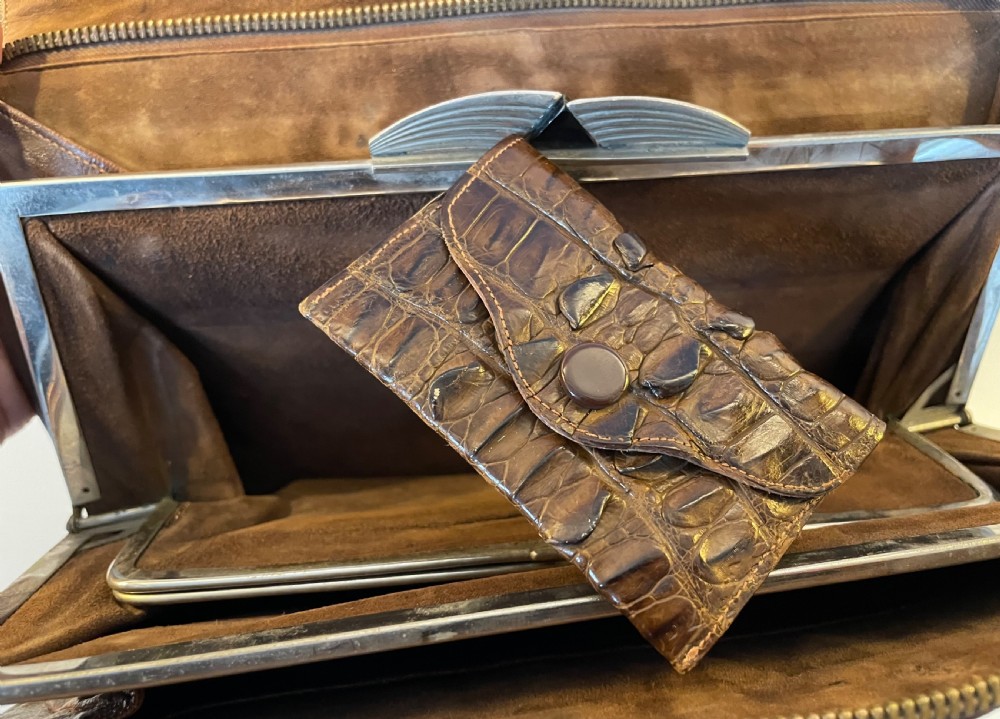  Deco era crocodile handbag and purse c1920 View IX