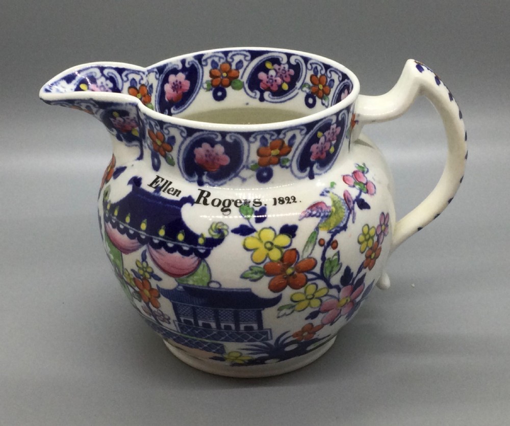 Early 19thC Staffs pottery jug by Rathbone 1822