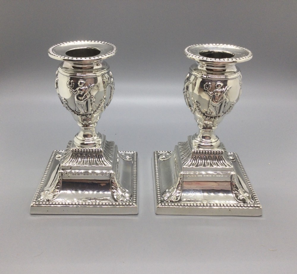 Victorian pair silver candlesticks London 1875 View II