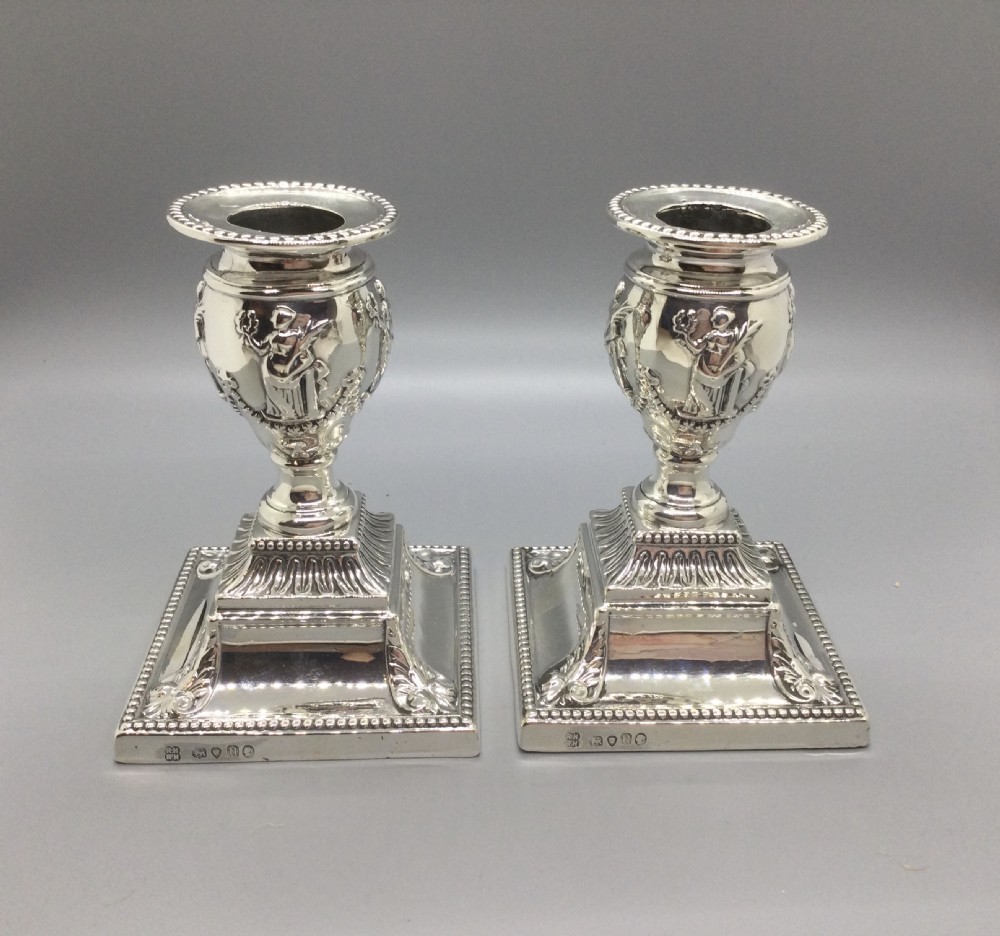 Victorian pair silver candlesticks London 1875 View III