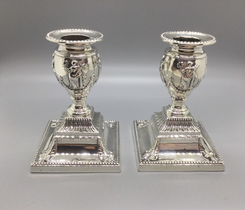 Victorian pair silver candlesticks London 1875 View IV