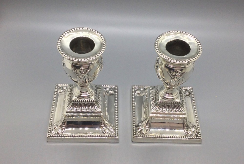 Victorian pair silver candlesticks London 1875 View VII