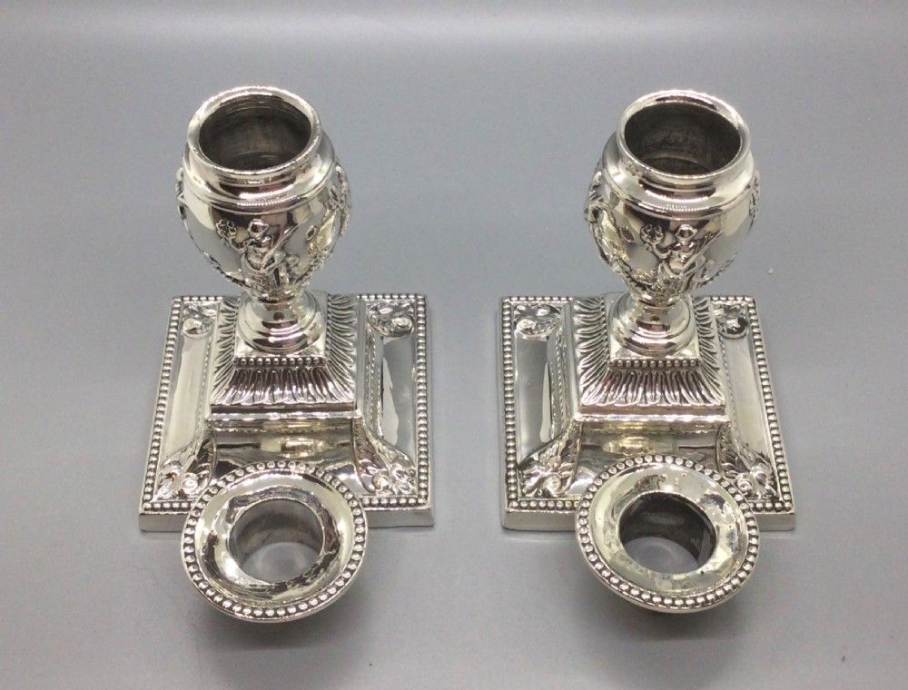 Victorian pair silver candlesticks London 1875 View VIII