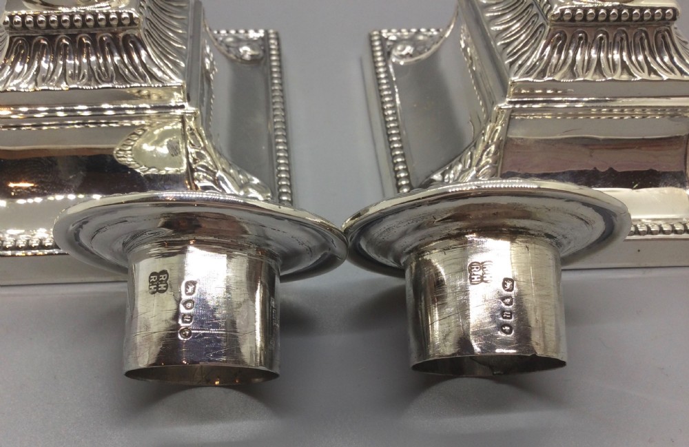 Victorian pair silver candlesticks London 1875 View IX