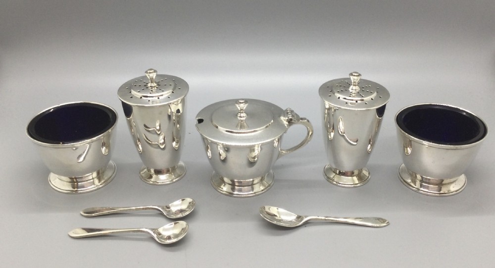 Geo V Deco silver cruet condiment set Sheffield 1936 View III