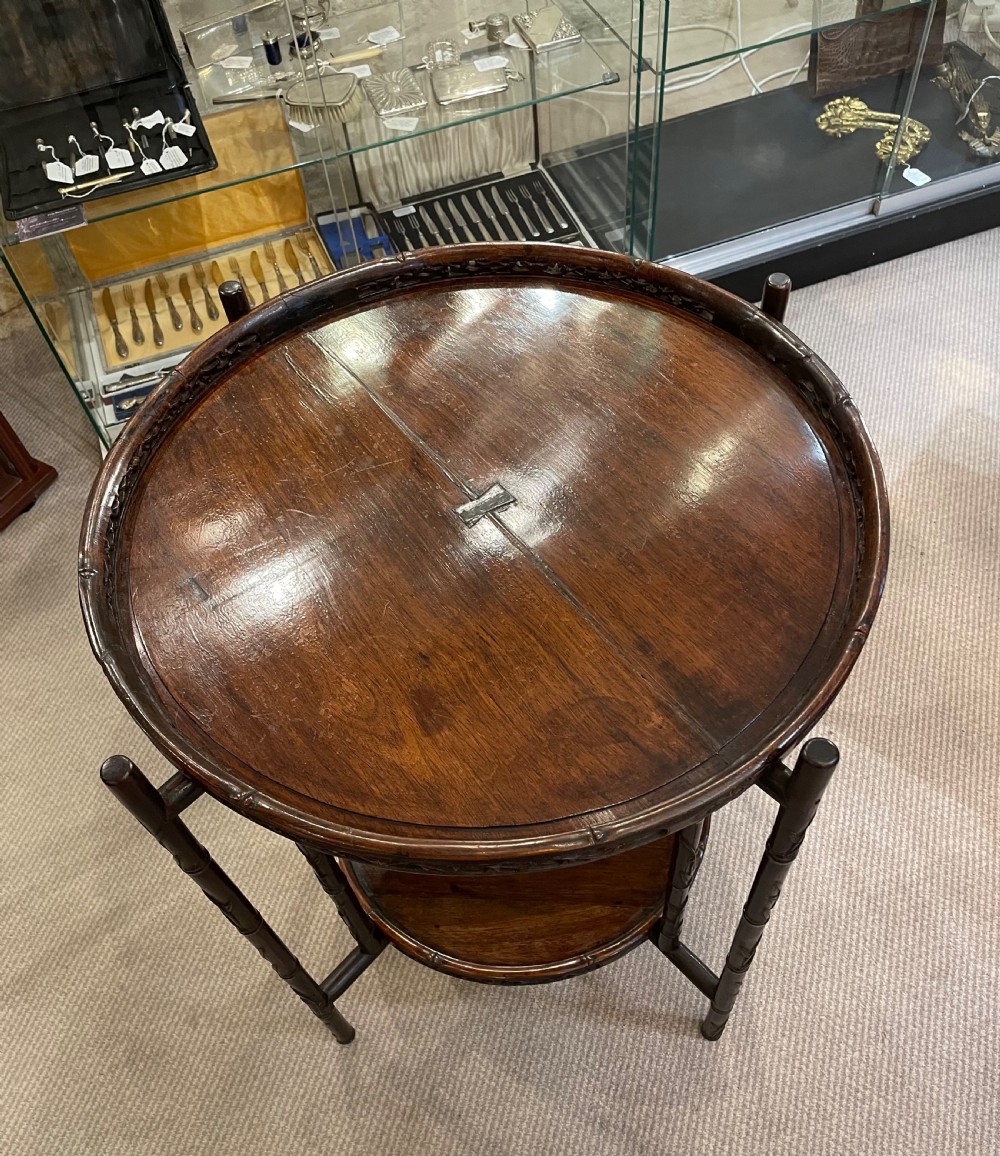 Colonial hardwood folding double tray table c1900 View II