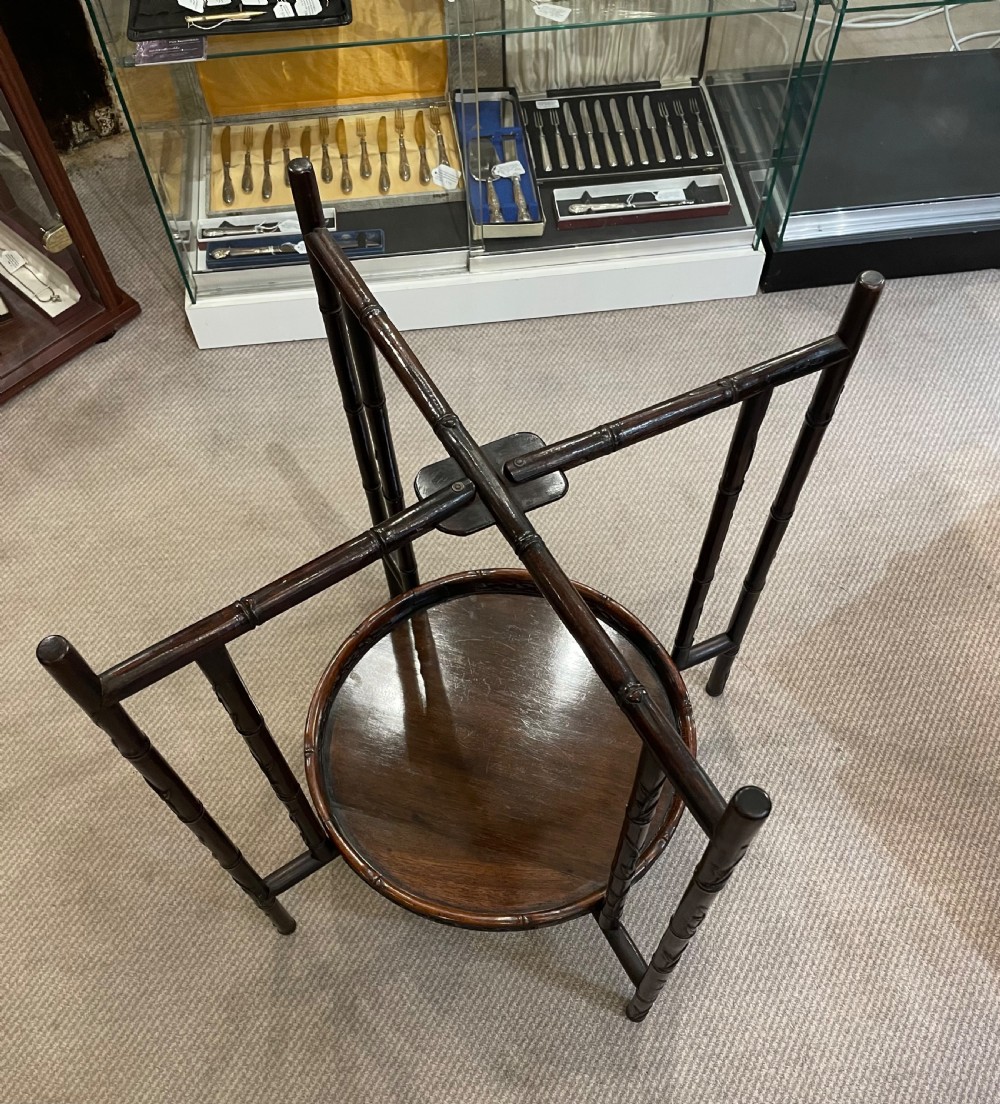 Colonial hardwood folding double tray table c1900 View III