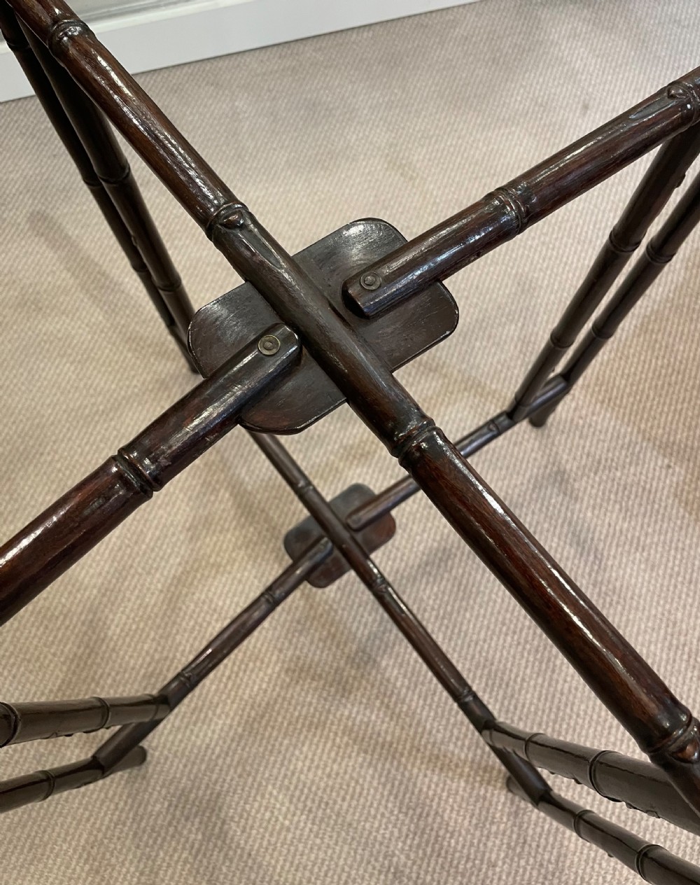 Colonial hardwood folding double tray table c1900 View V