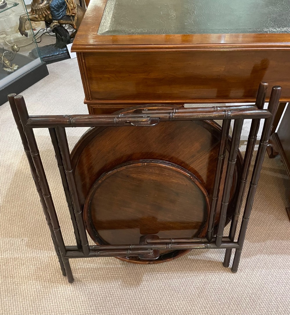 Colonial hardwood folding double tray table c1900 View VI