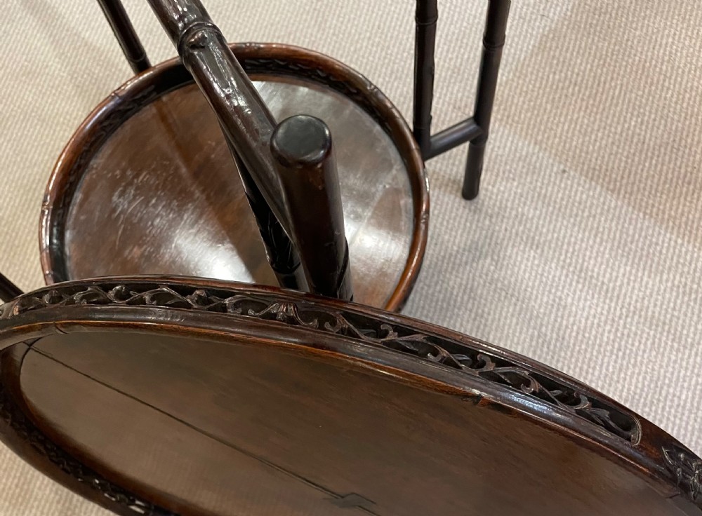 Colonial hardwood folding double tray table c1900 View XI