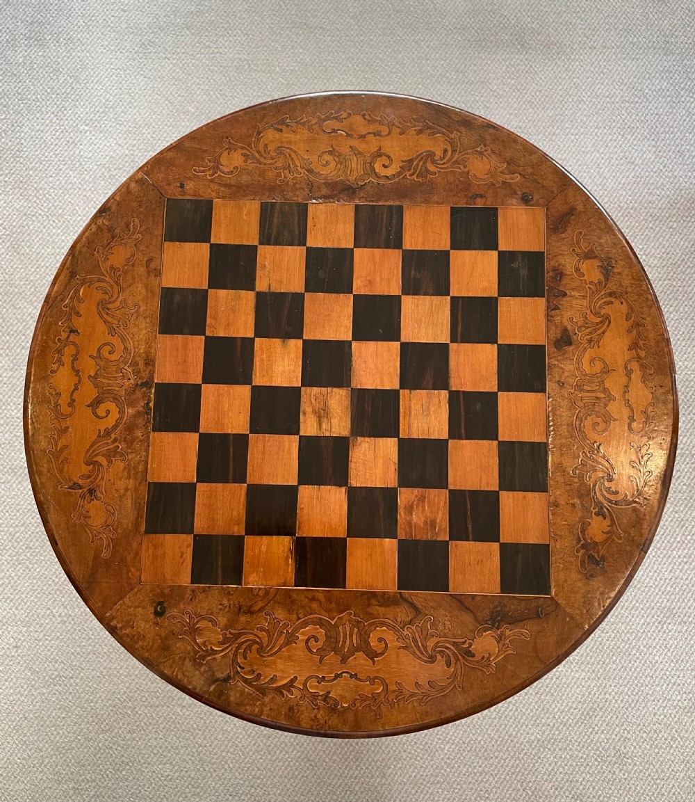 Early Victorian walnut games table c1850  View II