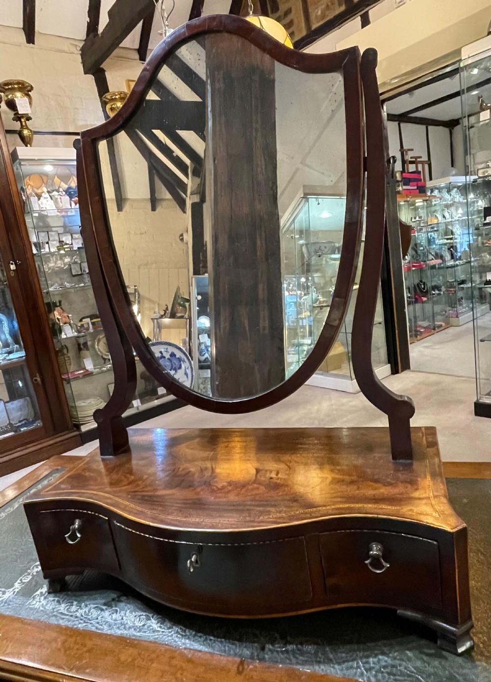 Edwardian mahogany shield dressing mirror c1900