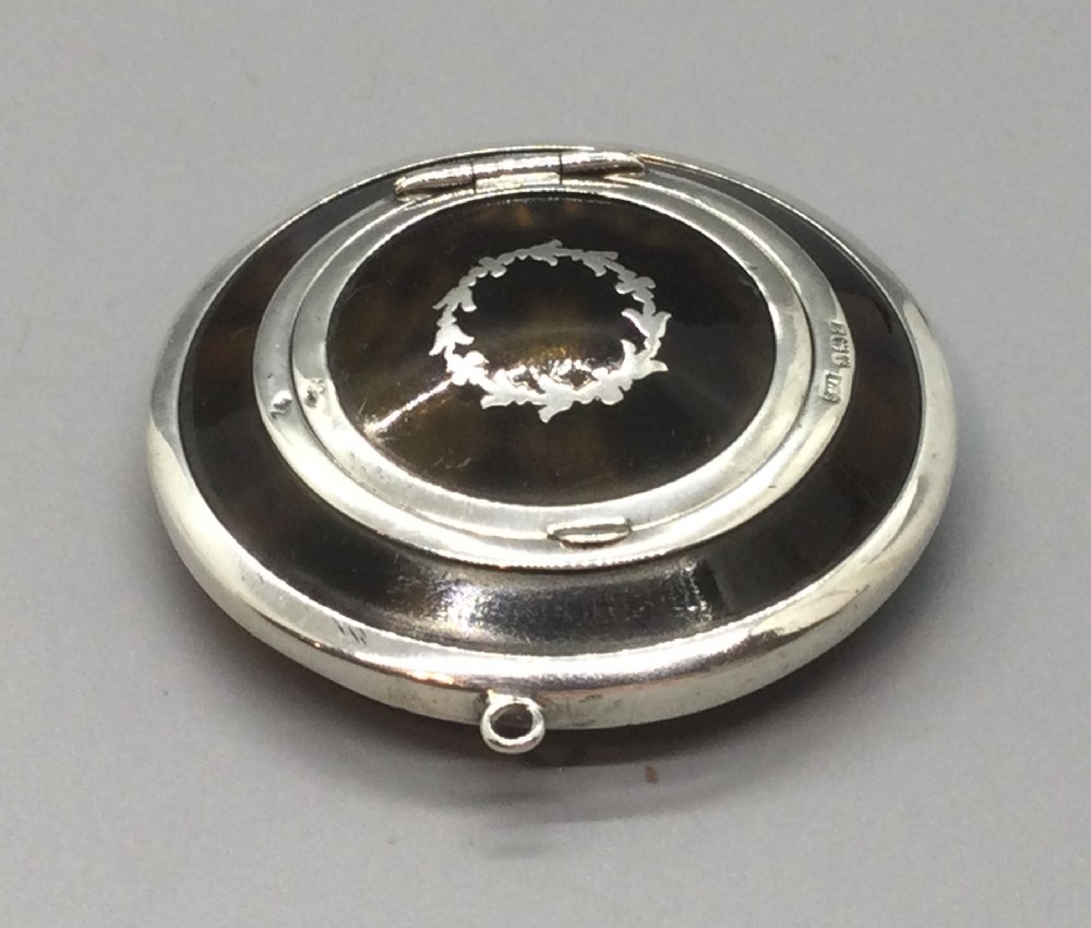 Geo V silver tortoiseshell compact mirror Birmingham 1924