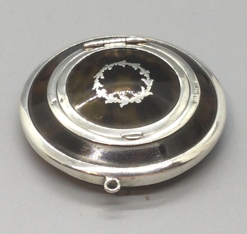 Geo V silver tortoiseshell compact mirror Birmingham 1924 View II