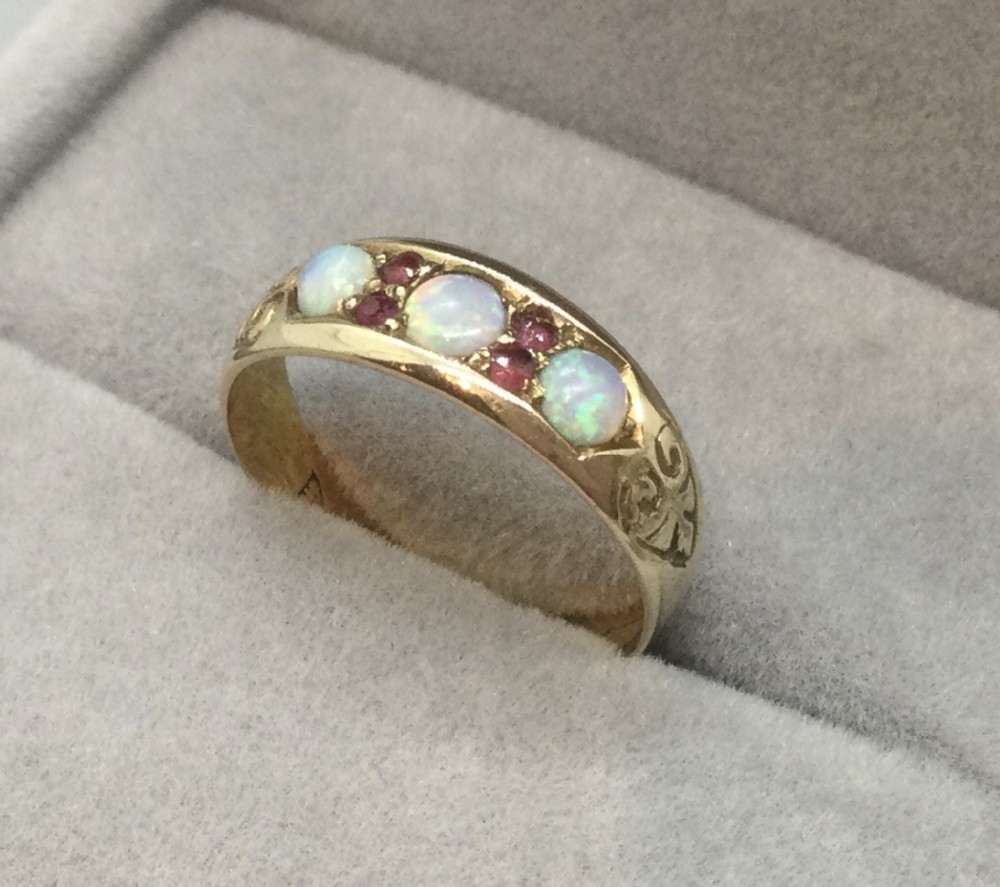 Geo V era 9ct gold opal ruby ring c1920
