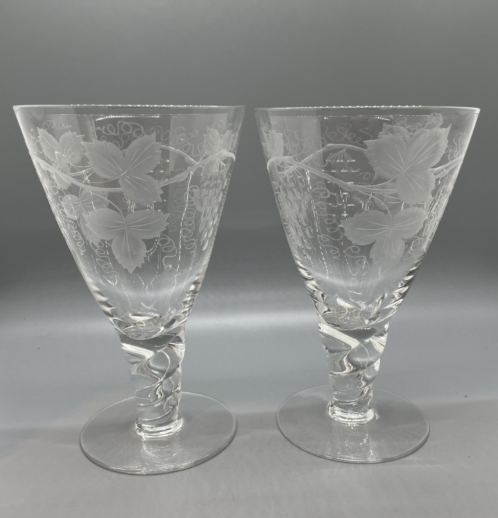 Quality pair of crystal wine goblets c1930