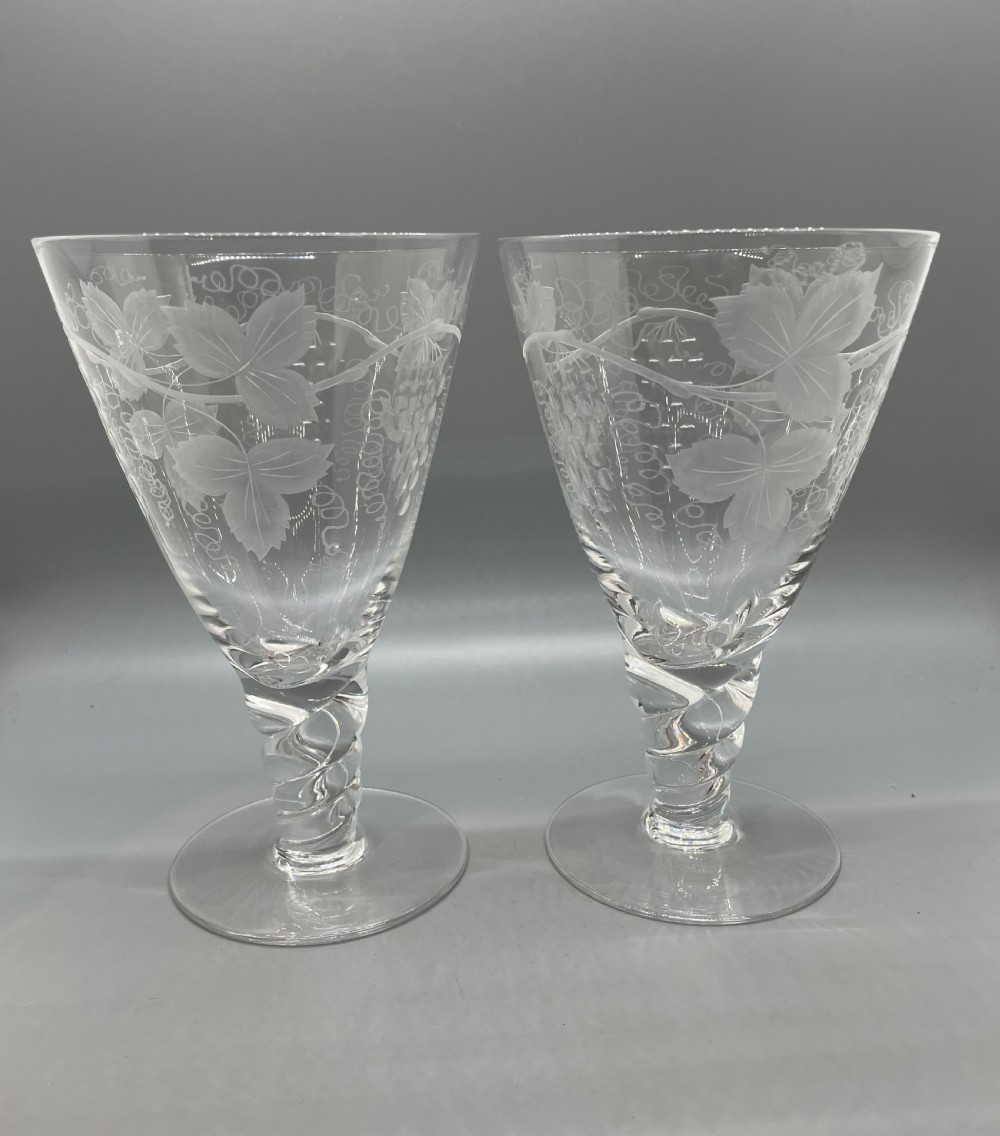 Quality pair of crystal wine goblets c1930 View II