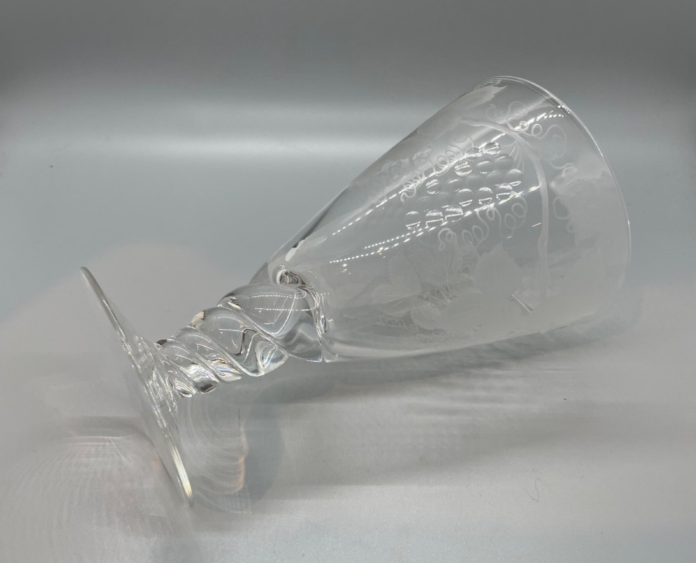 Quality pair of crystal wine goblets c1930 View VIII