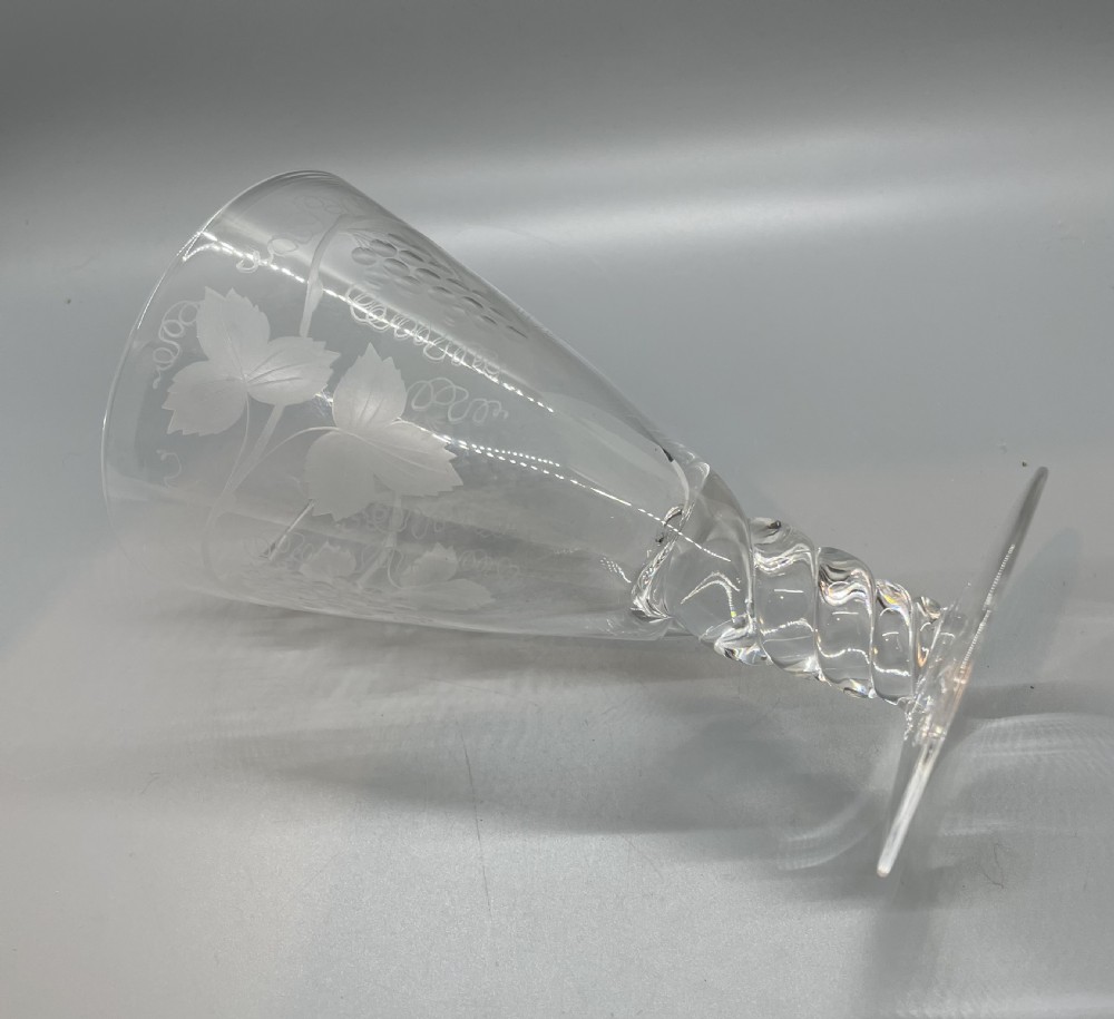 Quality pair of crystal wine goblets c1930 View XI