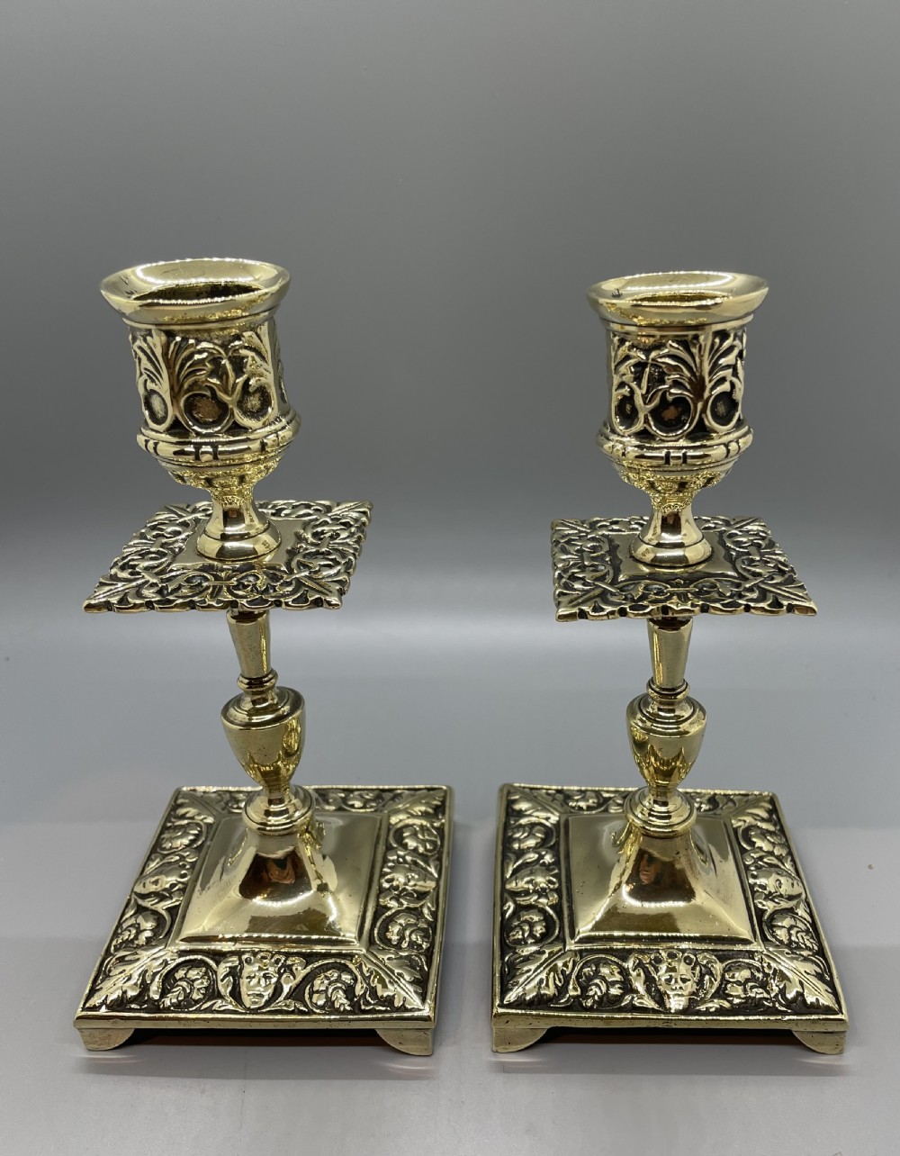 19thc Victorian brass candlesticks c1860 View II