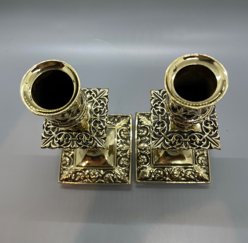 19thc Victorian brass candlesticks c1860 View IV