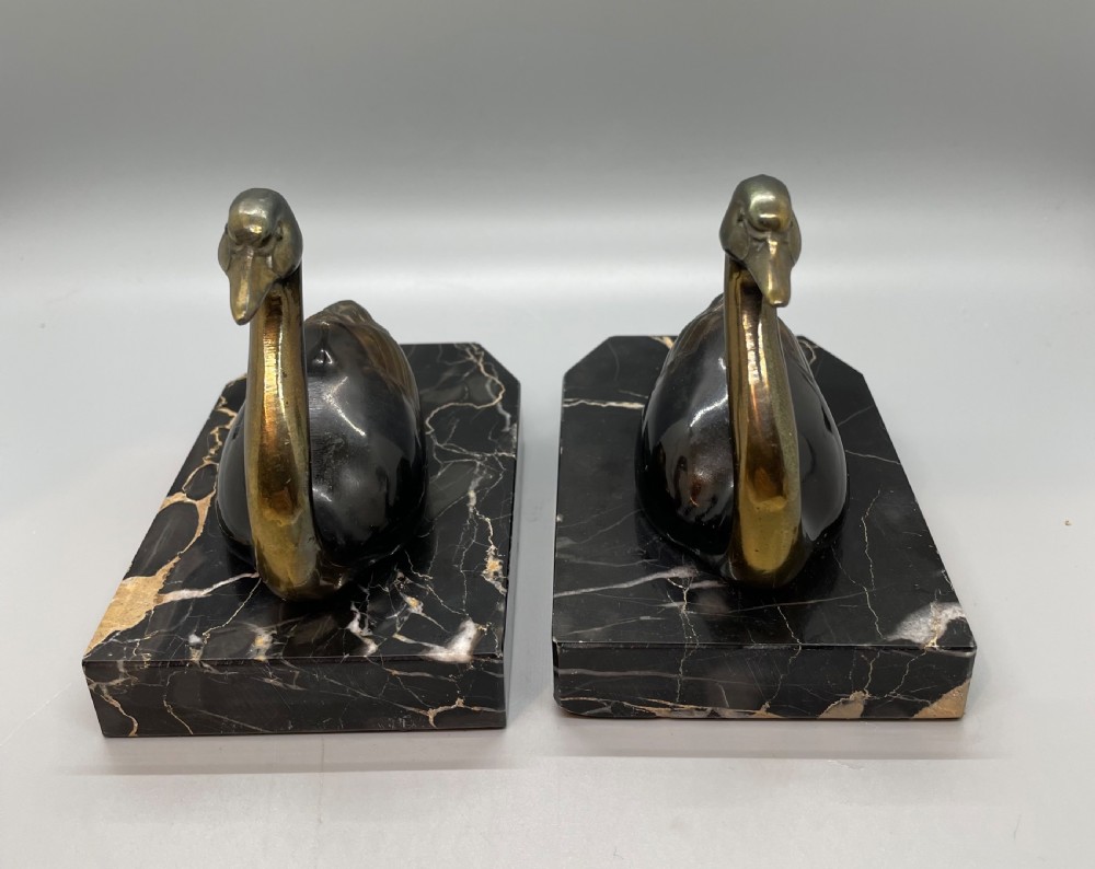 1930s French swan bookends marble bases View V