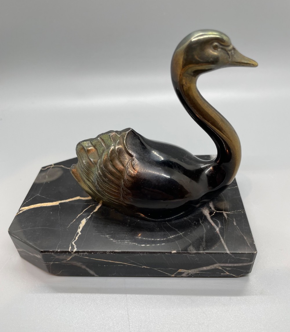 1930s French swan bookends marble bases View VII