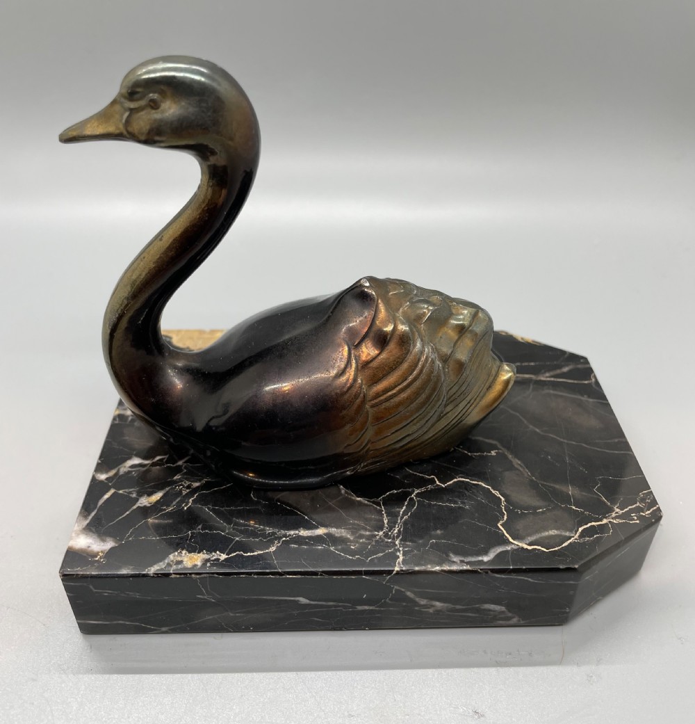 1930s French swan bookends marble bases View VIII