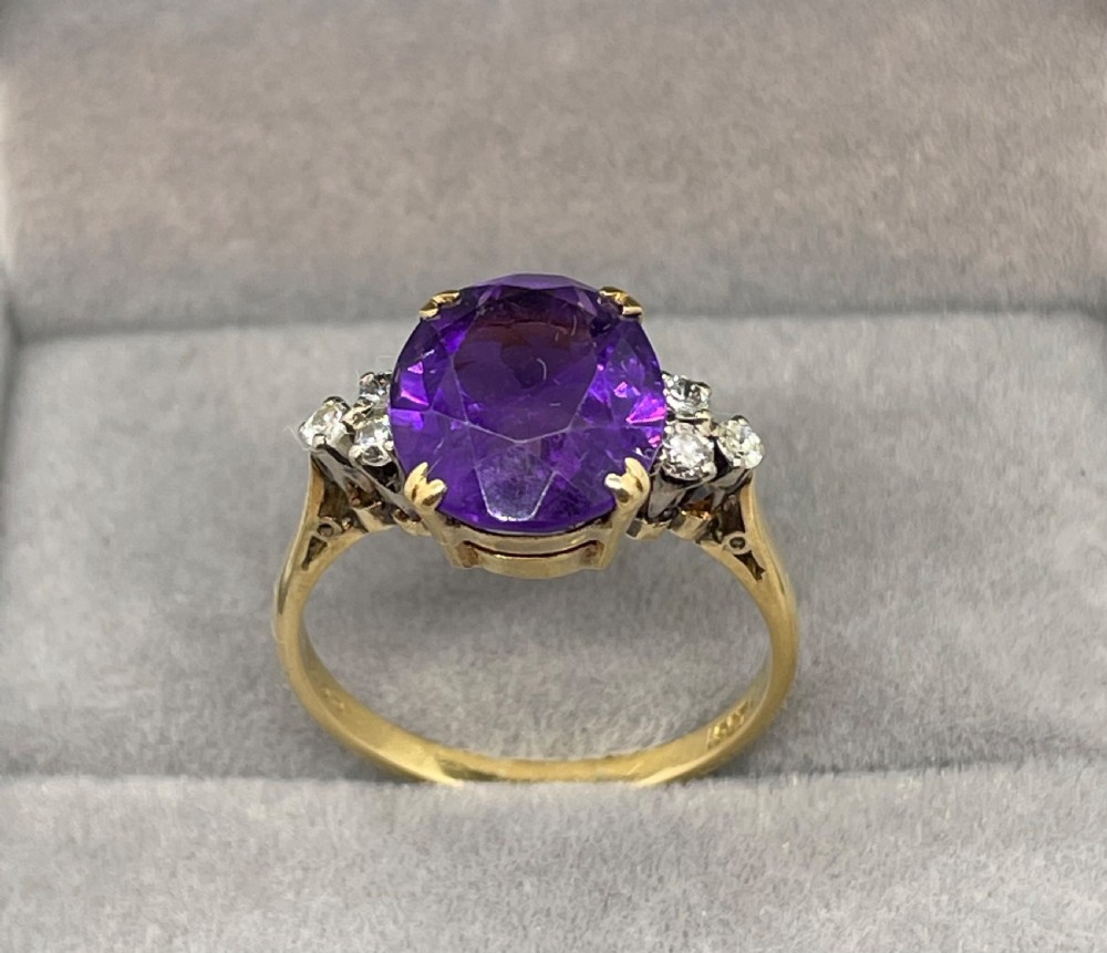 Vintage amethyst diamond 18ct gold cocktail ring c1950