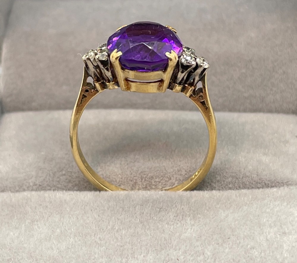 Vintage amethyst diamond 18ct gold cocktail ring c1950 View II