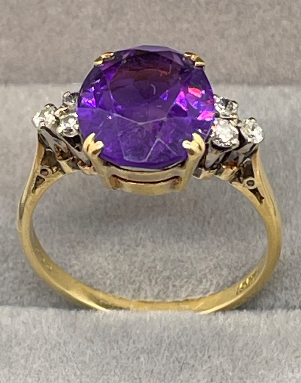Vintage amethyst diamond 18ct gold cocktail ring c1950 View III