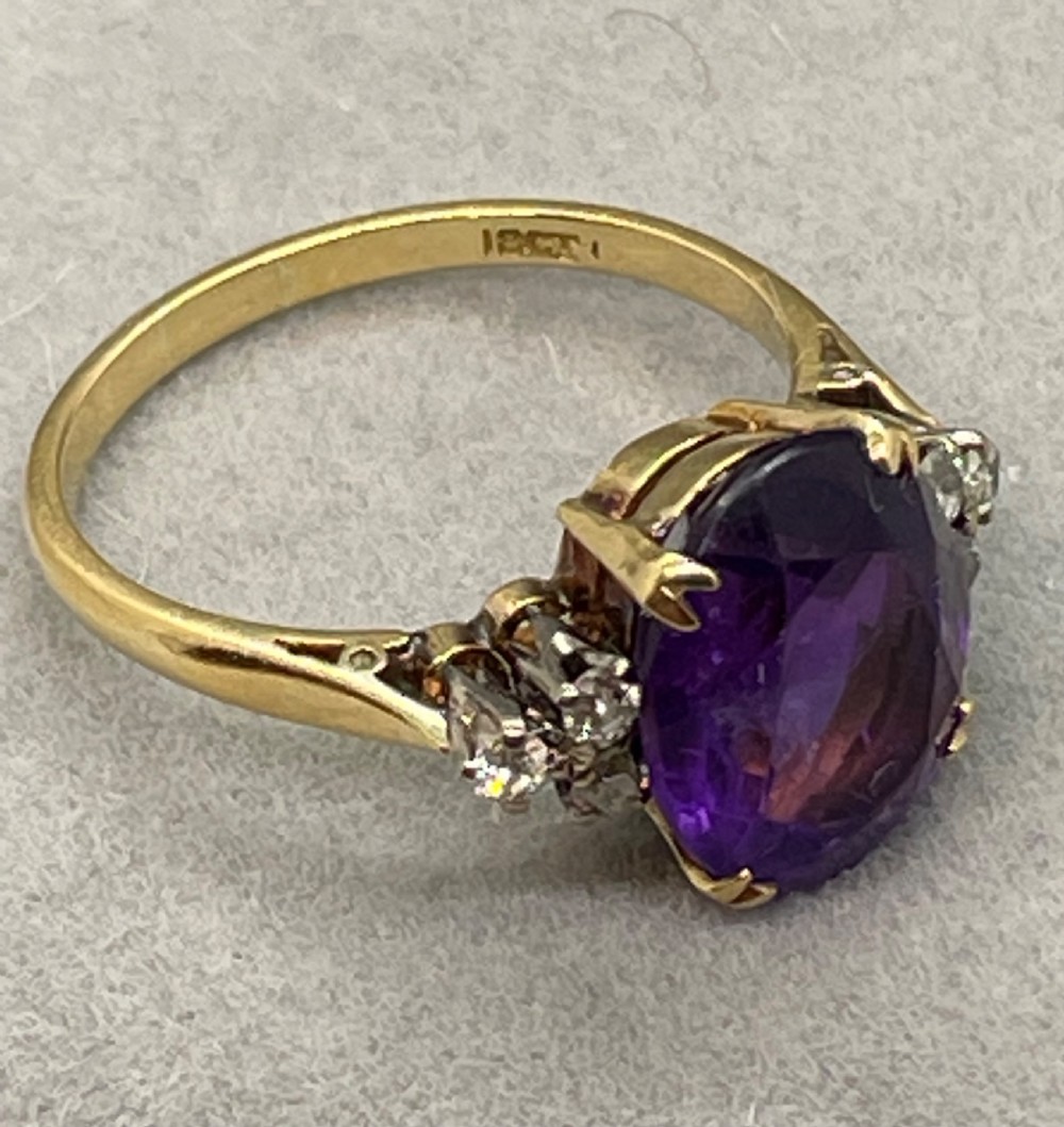 Vintage amethyst diamond 18ct gold cocktail ring c1950 View V