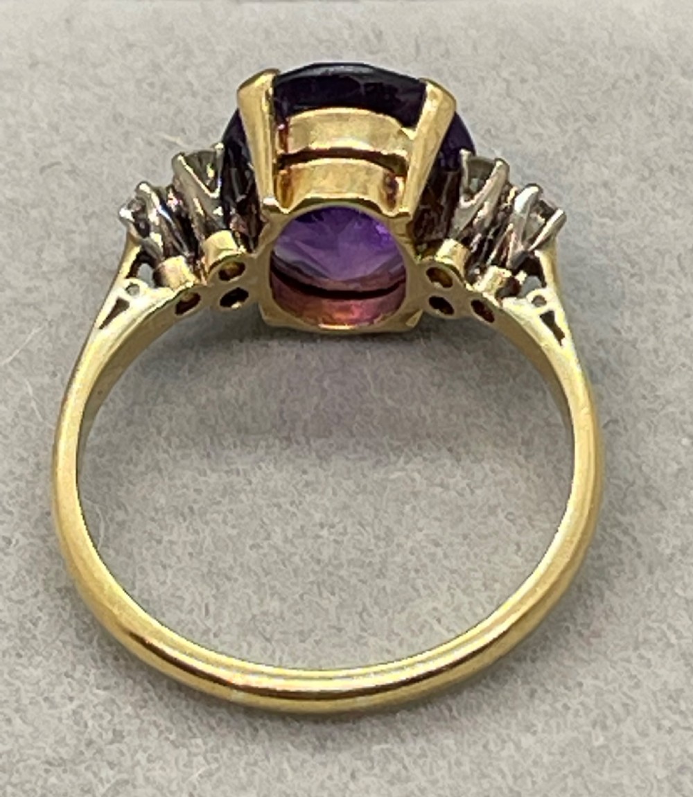 Vintage amethyst diamond 18ct gold cocktail ring c1950 View VI