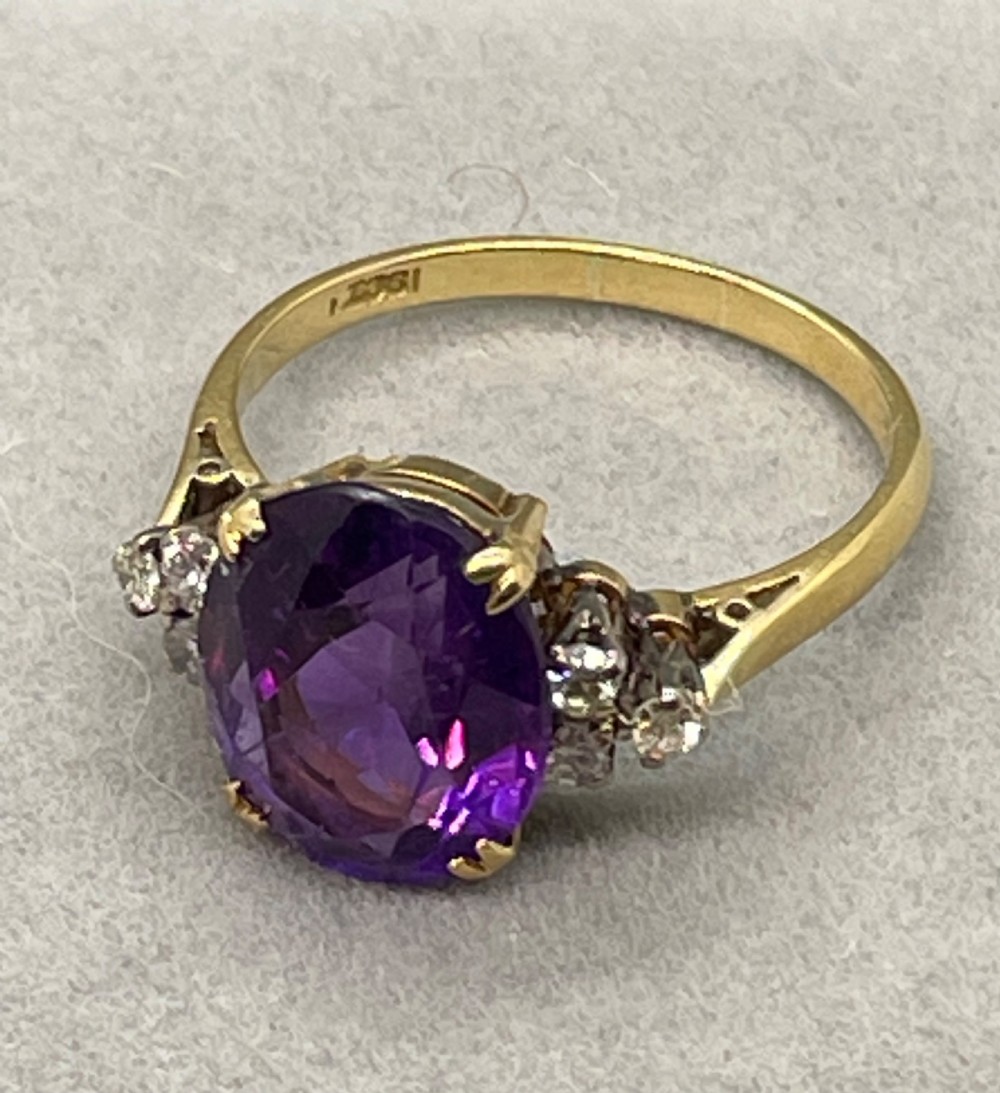 Vintage amethyst diamond 18ct gold cocktail ring c1950 View VII