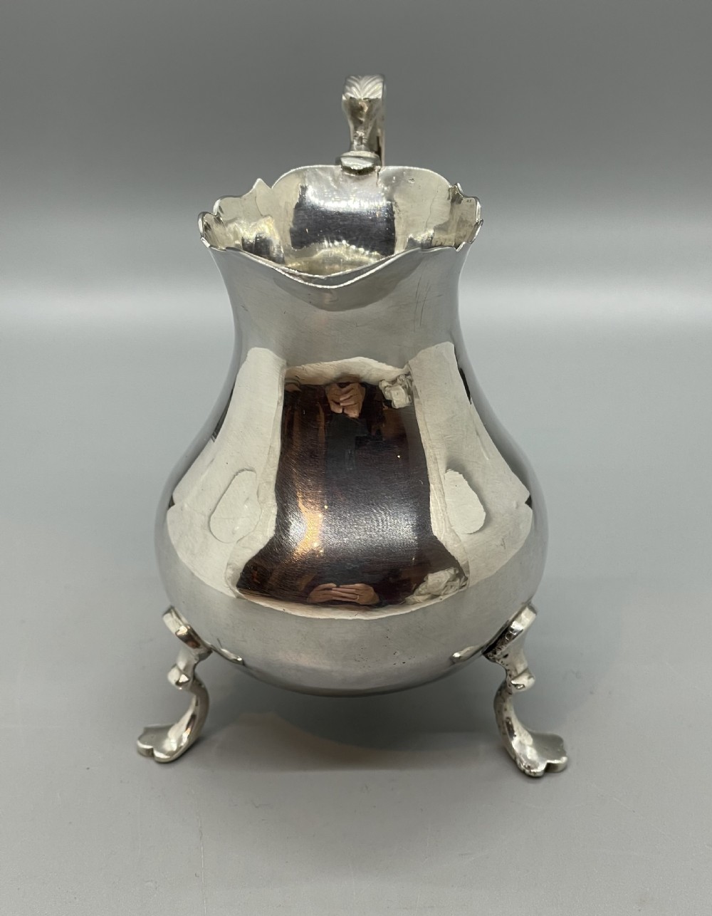 18thc Georgian silver cream jug London 1761  View IV