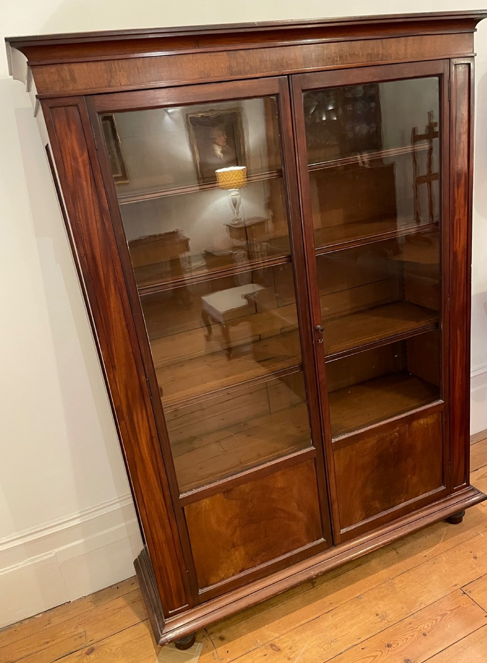 Early Victorian mahogany glazed bookcase cupboard c1860 View II