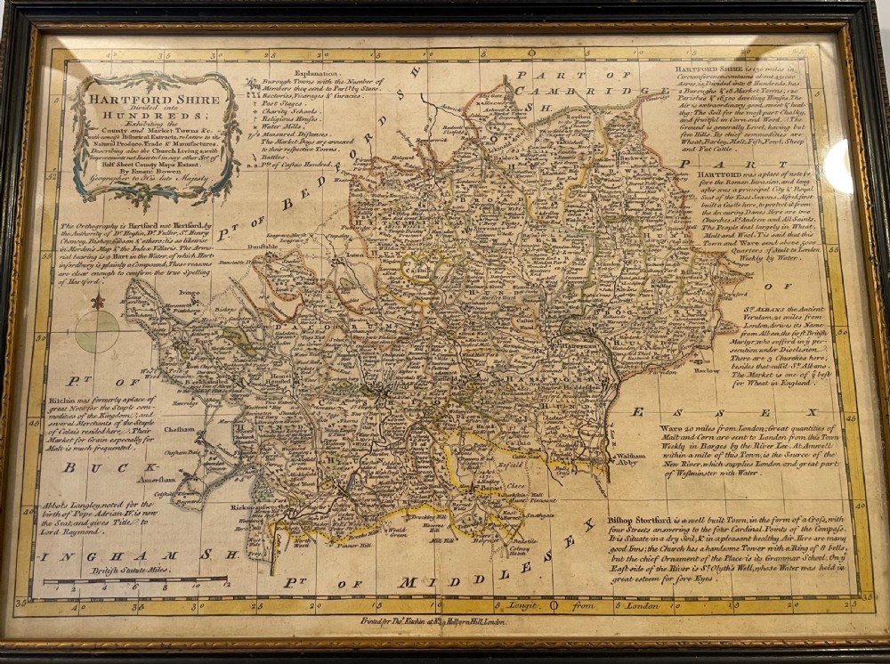 18thc Map of Hertfordshire c1750 View II