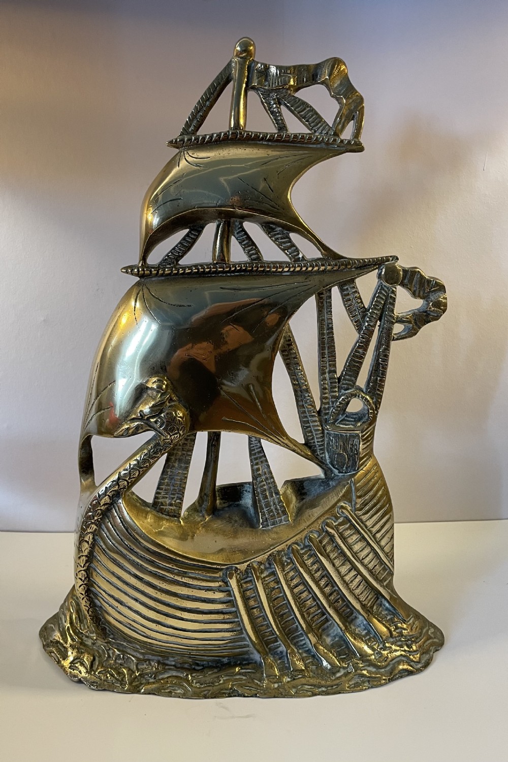 1930s brass Viking ship doorstop