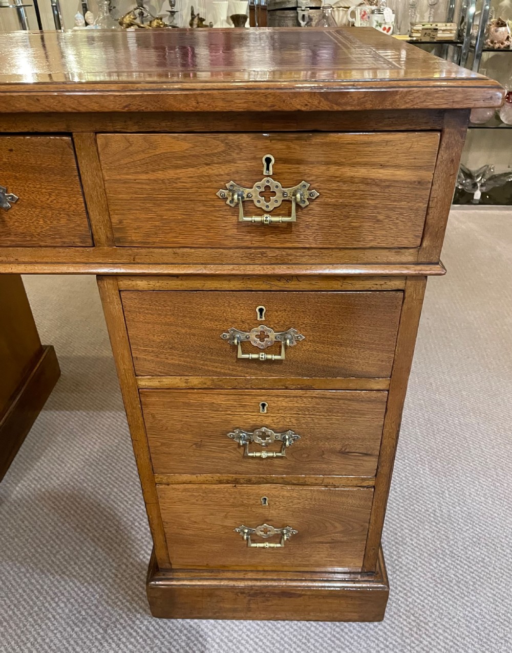 Victorian walnut pedestal desk c1870 View II
