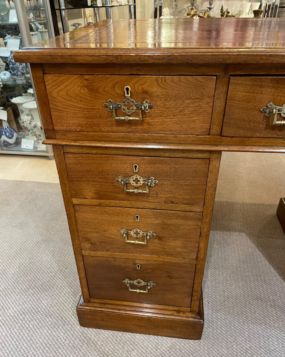 Victorian walnut pedestal desk c1870 View III